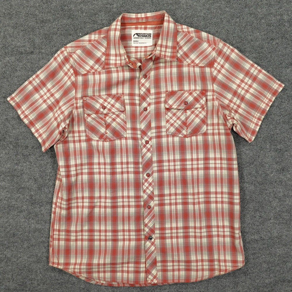 Mountain Khakis Shirt Mens Medium Red‎ Plaid Short Sleeve Snap Front Western
